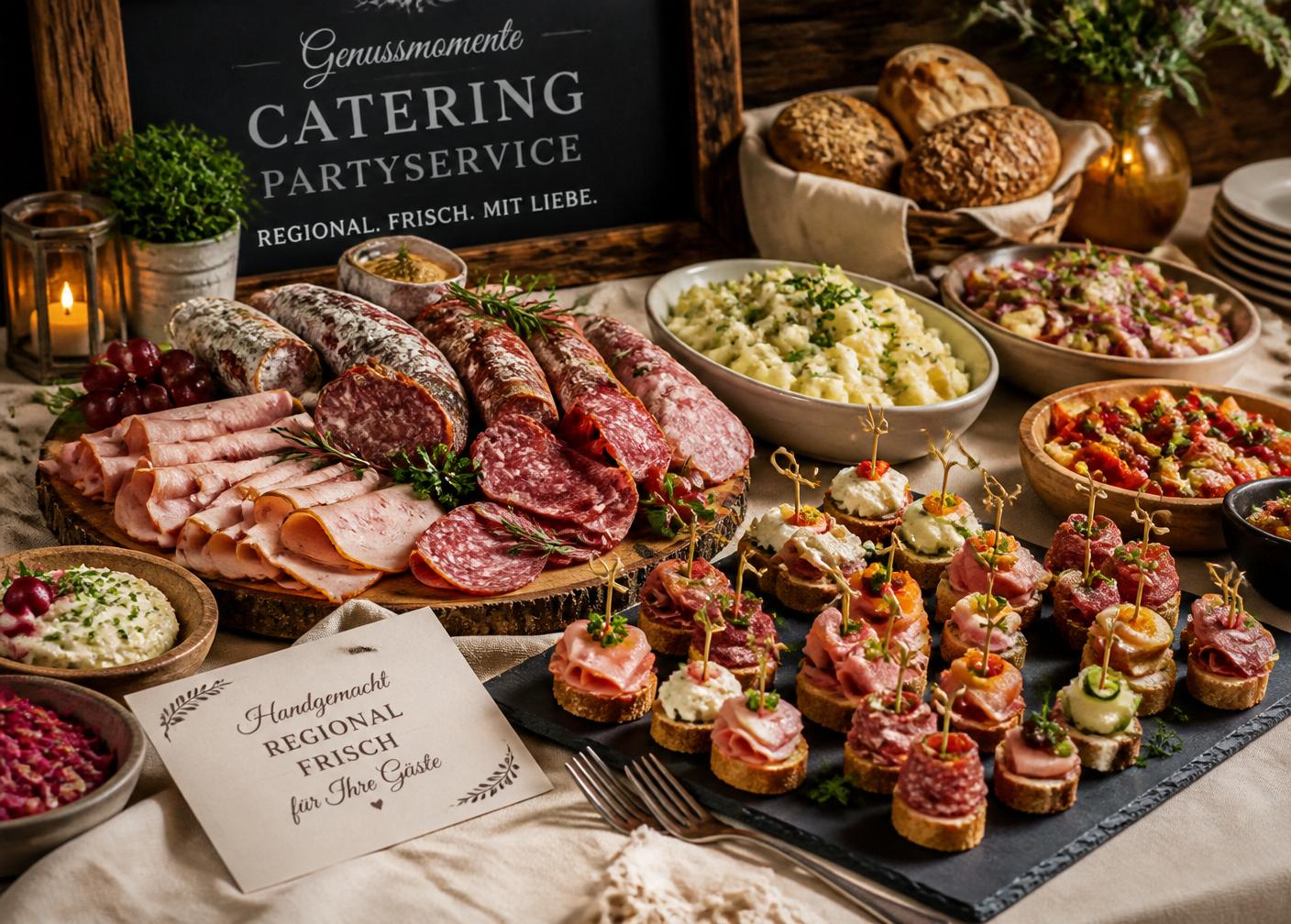 Reich gedecktes Buffet des Scholl Partyservice
